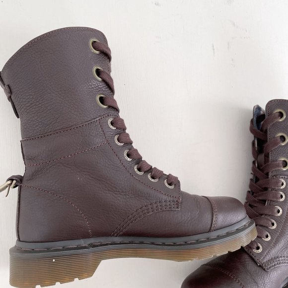 Dr. Martens Brown Leather Aimilie Lace Up Fold Over Boots Triumph Women's Size 6 - Picture 10 of 12